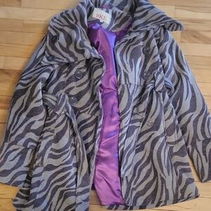 BKE Women's Zebra Trench Coat - Gray and Purple